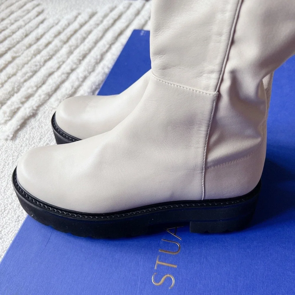 STUART Weitzman 5050 Ultralift Leather Over the Knee Platform Boots White US 6.5